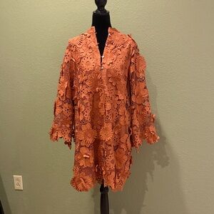 Elegant Floral Tunic Dress in Burnt Orange/Terracotta